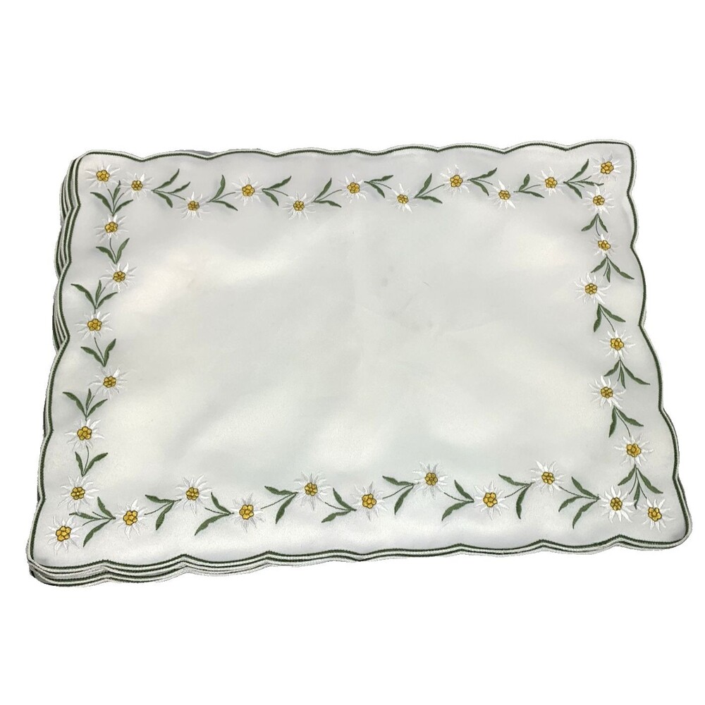6 Pc Daisy Embroidered White Placemats Night Stand Coffee End Table Mat 19 X 13